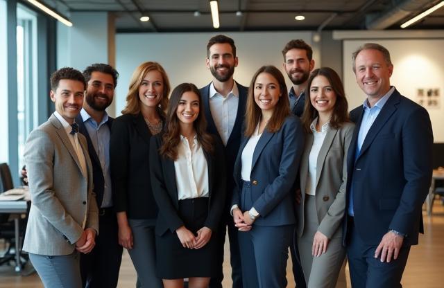 Team photo in a modern office environment